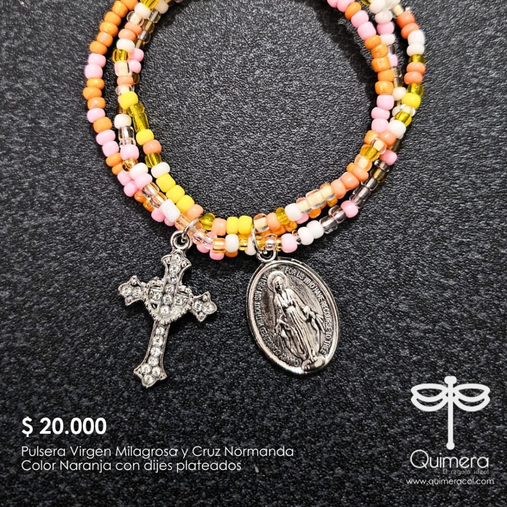 Pulsera elástica medalla Virgen Milagrosa y Cruz Normanda - Imagen 4