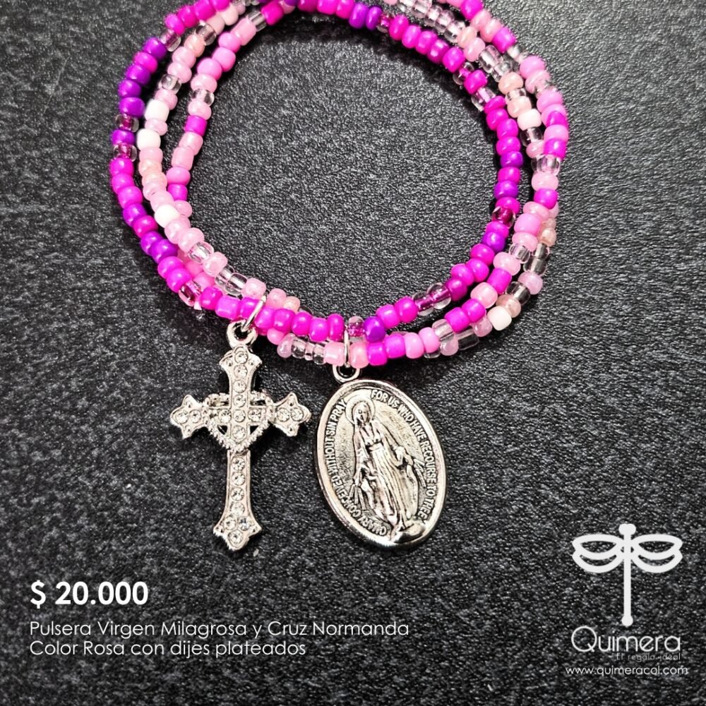 Pulsera elástica medalla Virgen Milagrosa y Cruz Normanda - Imagen 2