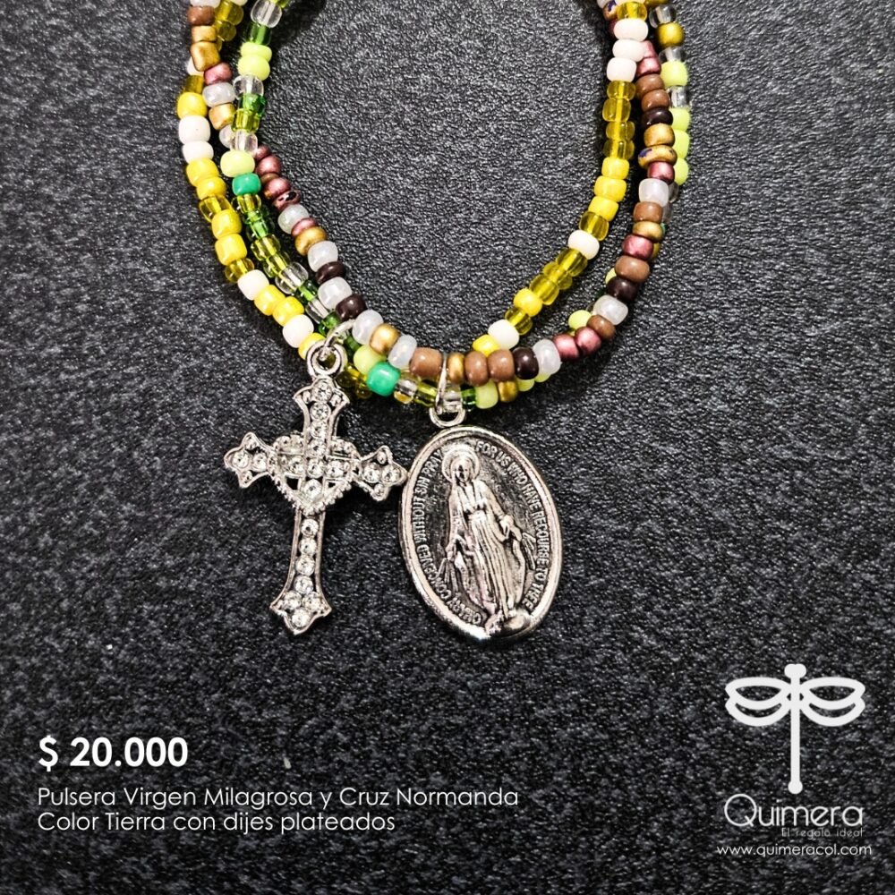 Pulsera elástica medalla Virgen Milagrosa y Cruz Normanda